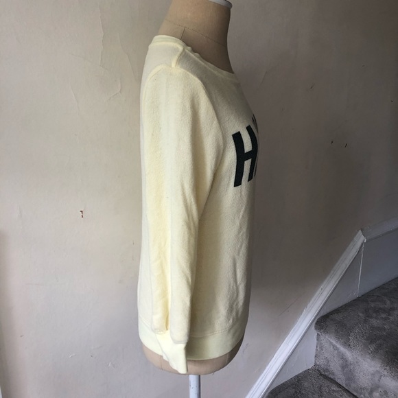 Wildfox HAPPY Graphic Pale Yellow Baggy Beach Jumper Pullover Sweatshirt Size XS - Picture 5 of 8